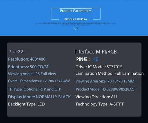 2.8 Inch Round TFT Display with MIPI/RGB Interface and ST7701S IC Circular TFT LCD Screen for Medical Equipment