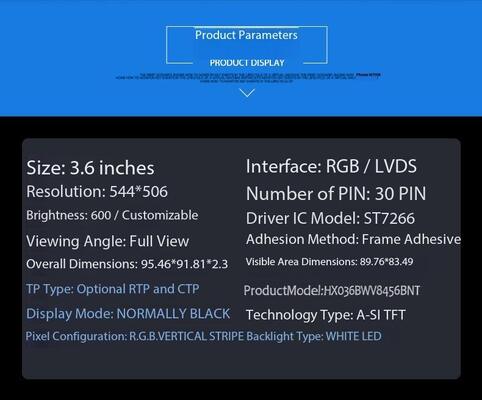 3.6 Inch Round TFT Display with 600nits High Brightness and RGB/LVDS Interface ST7266 IC Circular TFT LCD Screen for Medical Equipment