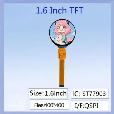 1.6 इंच गोल IPS TFT LCD डिस्प्ले - 400x400 उच्च रिज़ॉल्यूशन, ST77903 ड्राइवर IC, 16PIN प्लग-इन इंटरफ़ेस, फुल-कलर, स्मार्ट वियरेबल्स/औद्योगिक उपकरणों/DIY इलेक्ट्रॉनिक परियोजनाओं के लिए वाइड व्यूइंग एंगल