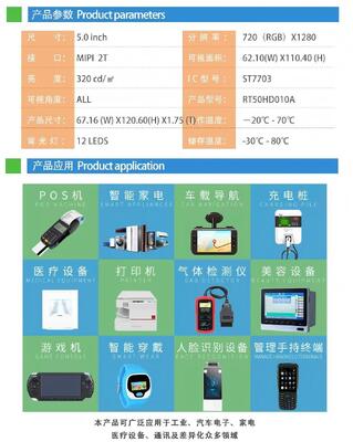 5.0 Inch IPS TFT LCD Screen with 720(RGB)*1280 Resolution and MIPI 2T Interface